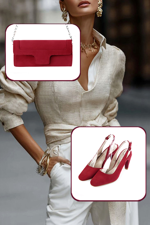 Dress slingback heels in cardinal red leather with high slim heels and round toe - Worn view